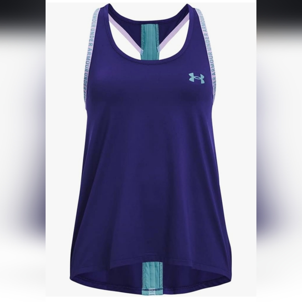💜 Under Armour Girls "Knockout" Purple & Teal Tank Top - Size Youth XL